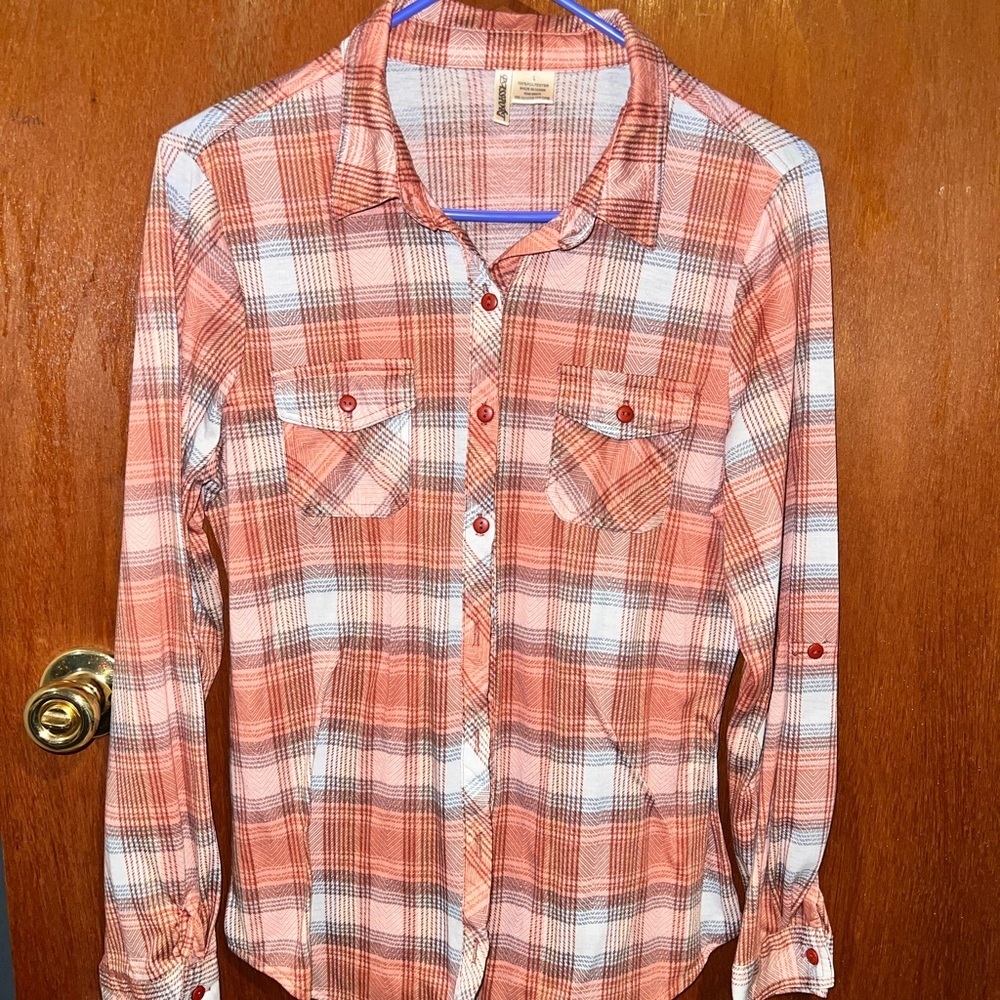 Passport Orange/ pink & White Plaid Button-Down Shirt